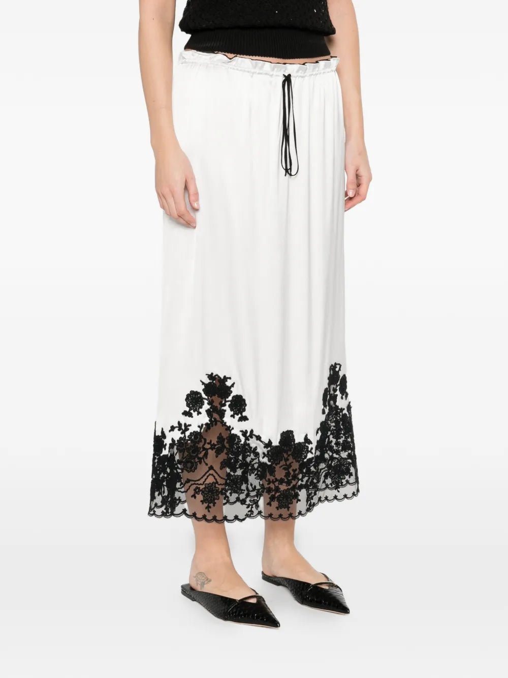 Lace-trim midi skirt