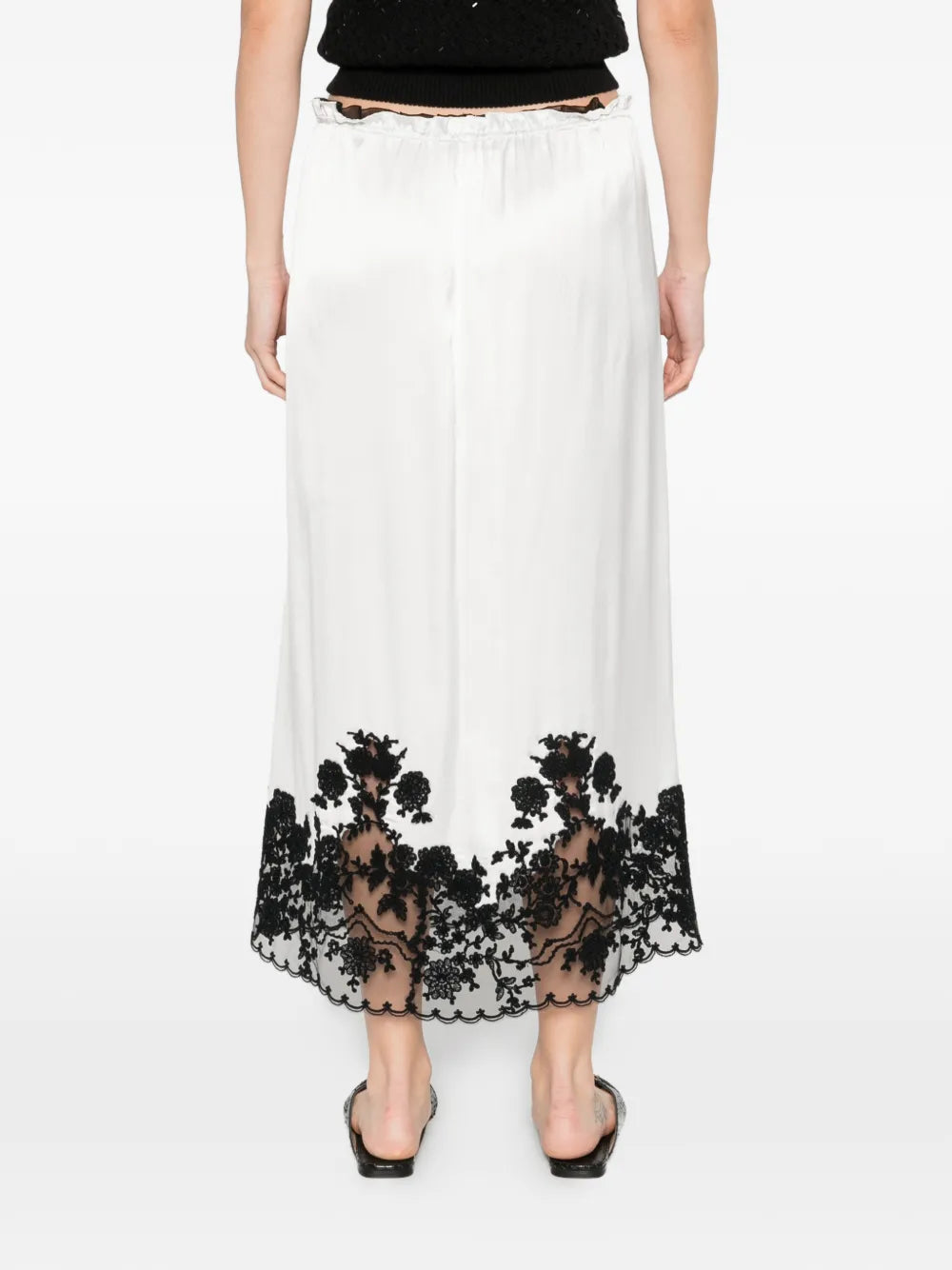 Lace-trim midi skirt