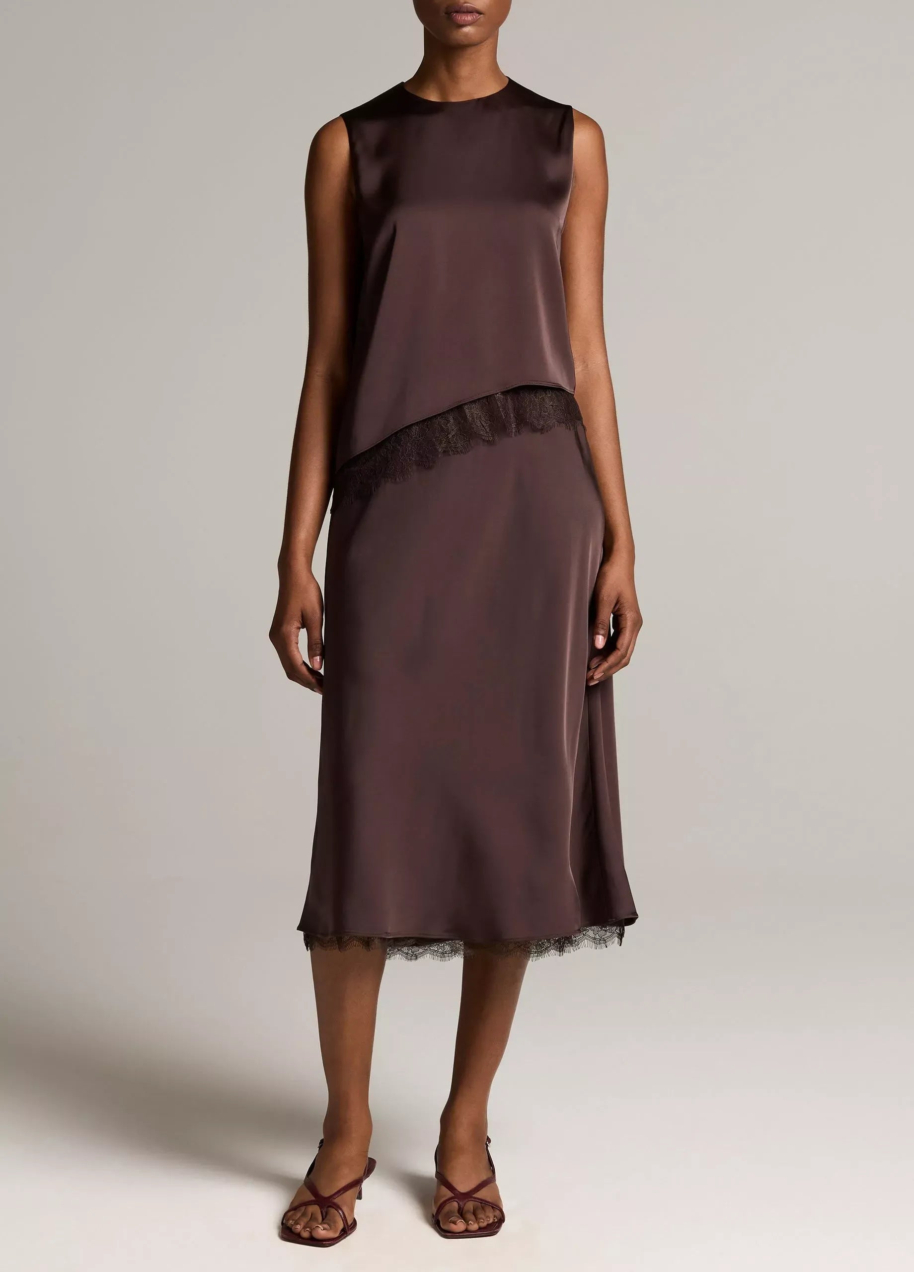 Lace-trim satin asymmetric shell-VINCE-Verso