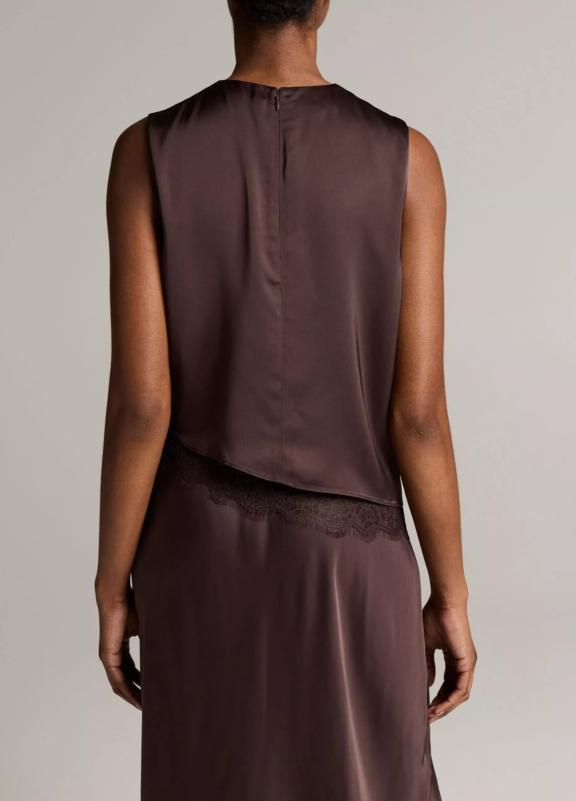 Lace-trim satin asymmetric shell-VINCE-Verso