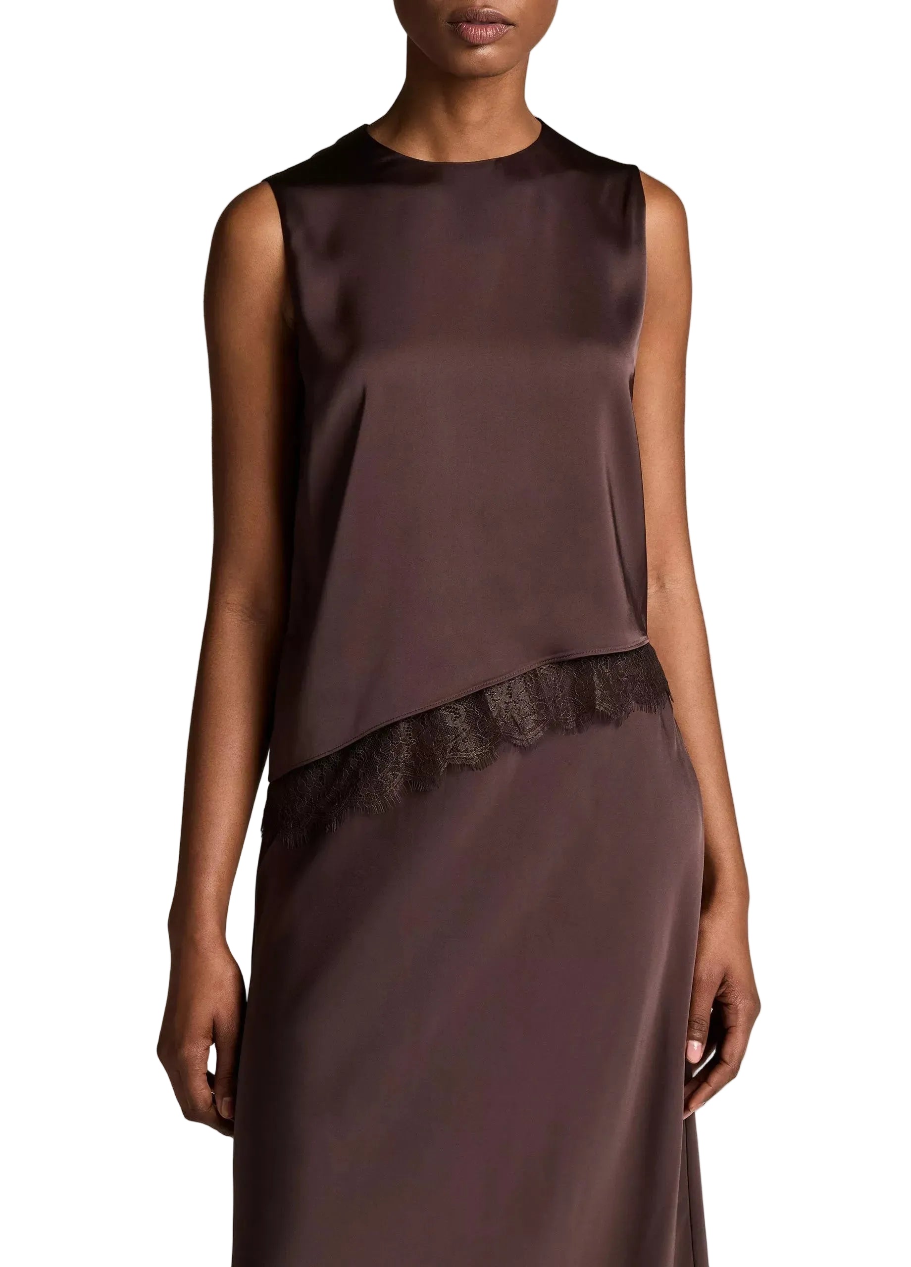 Lace-trim satin asymmetric shell-VINCE-313055-S-Verso