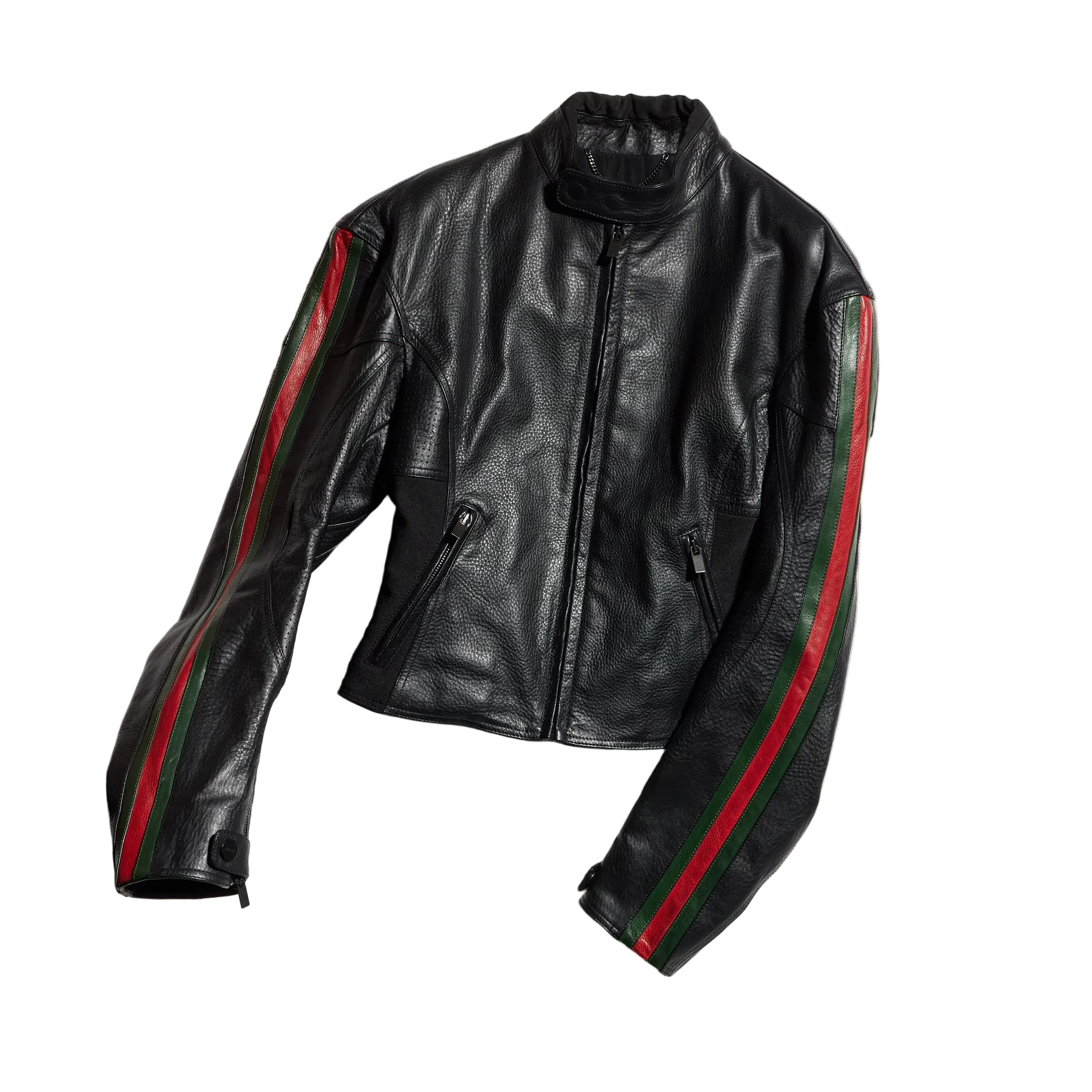 Leather Biker Jacket with Web-GUCCI-313493-42-Verso