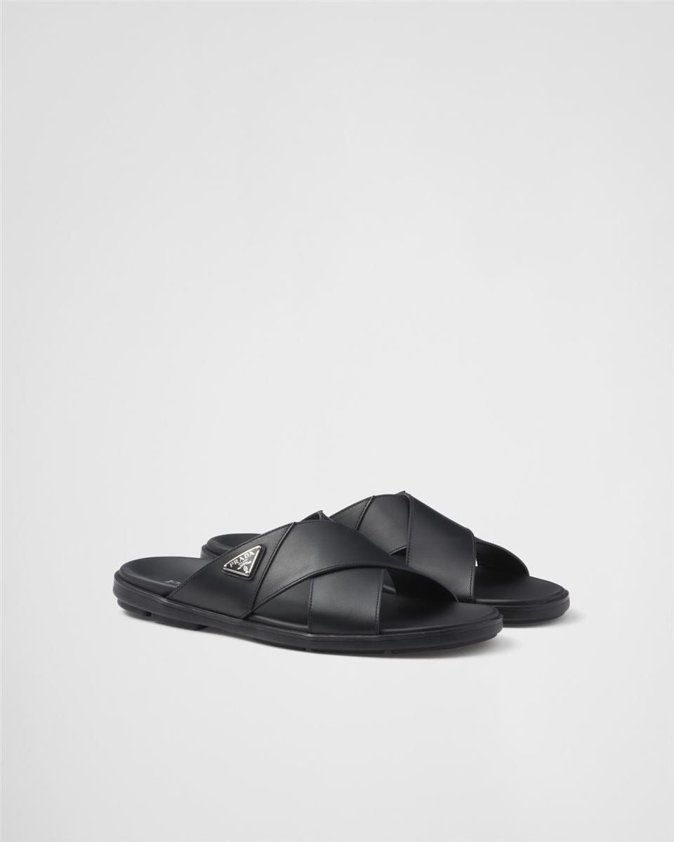 LEATHER CRISSCROSS SLIDES - PRADA - Verso