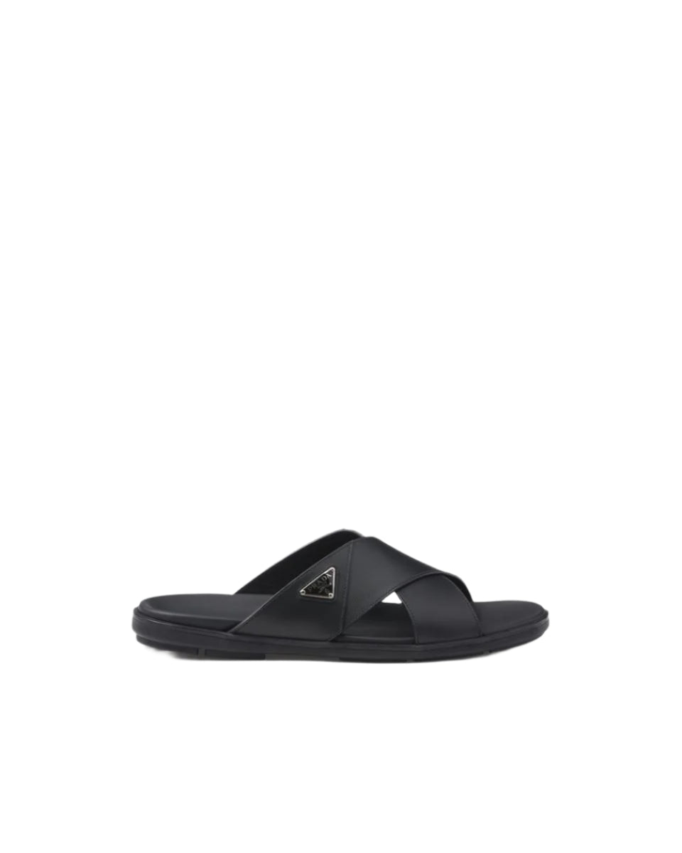 LEATHER CRISSCROSS SLIDES - PRADA - Verso
