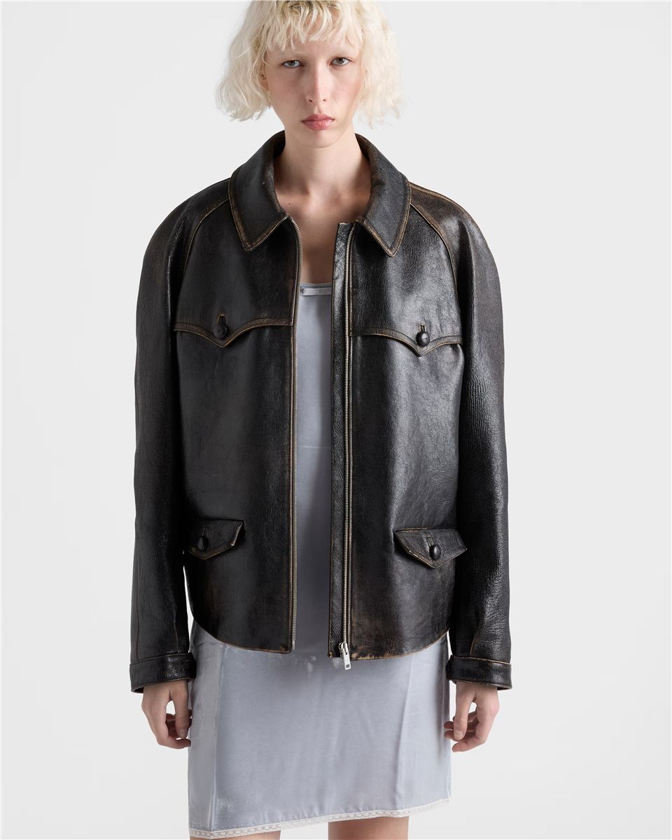 Leather jacket-PRADA-Verso