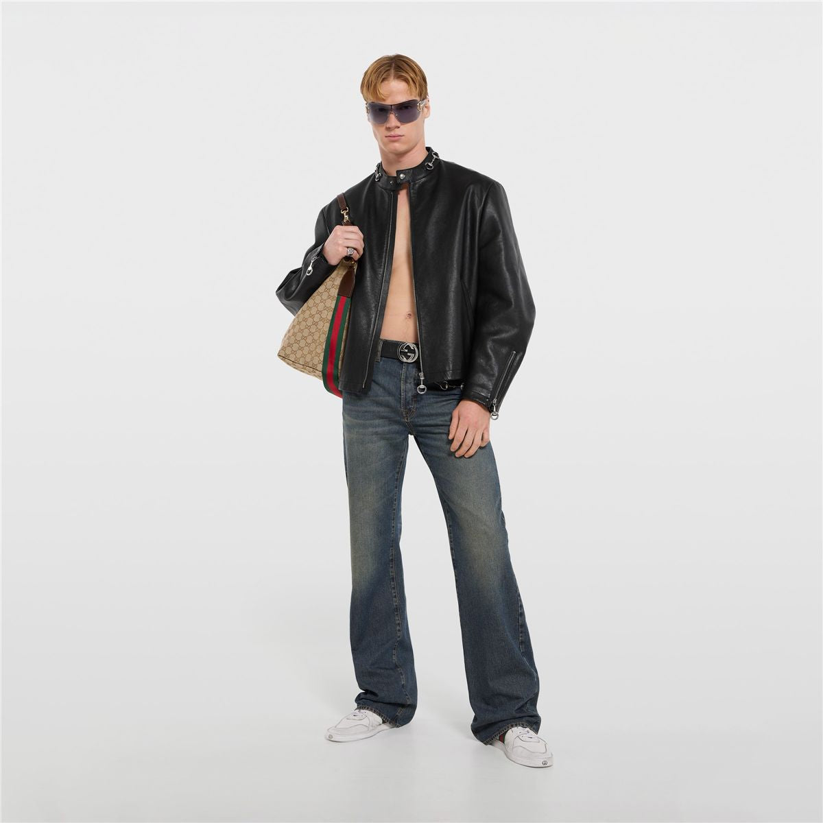 Leather jacket with horsebit-GUCCI-Verso