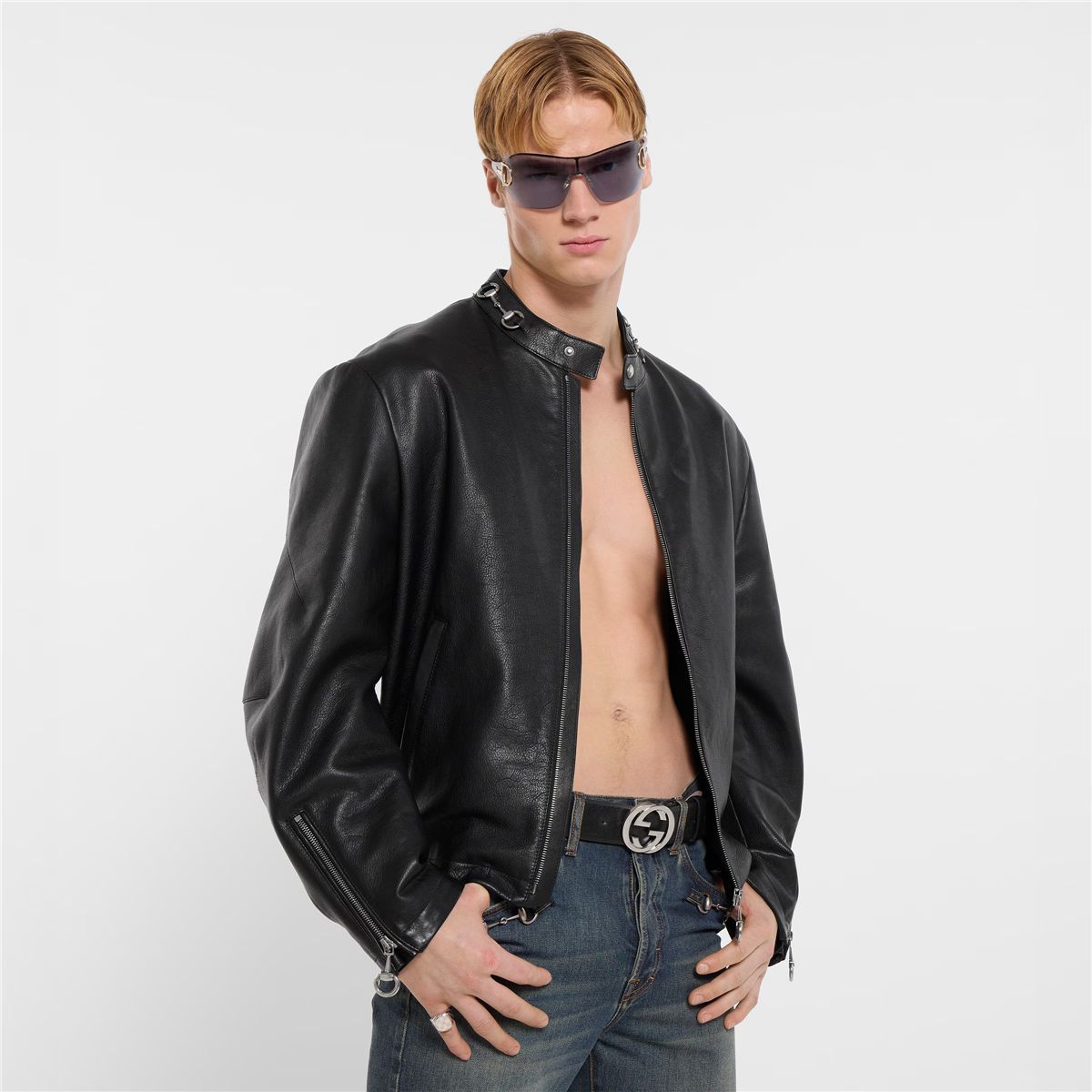 Leather jacket with horsebit-GUCCI-Verso