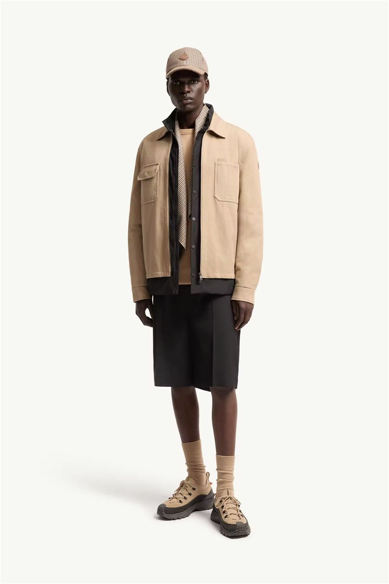 Leather logo cotton shirt jacket-MONCLER-Verso