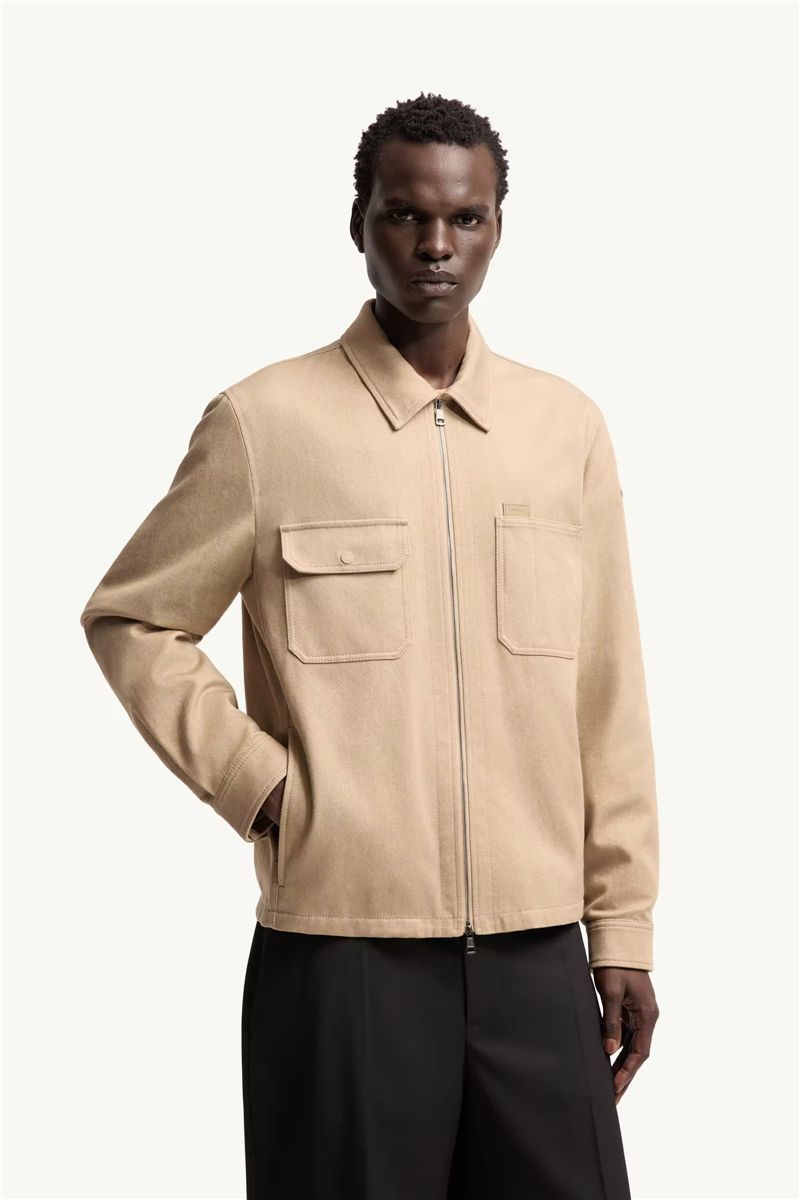 Leather logo cotton shirt jacket-MONCLER-Verso