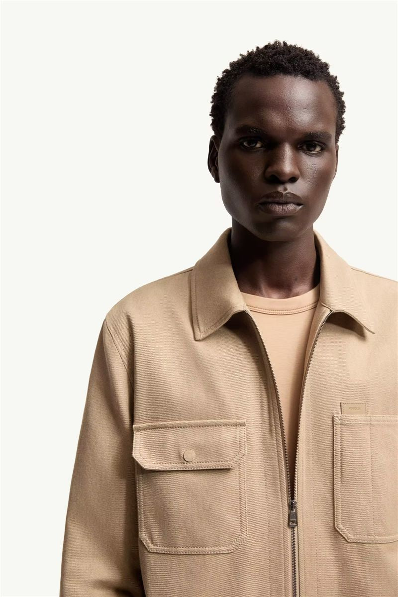 Leather logo cotton shirt jacket-MONCLER-Verso