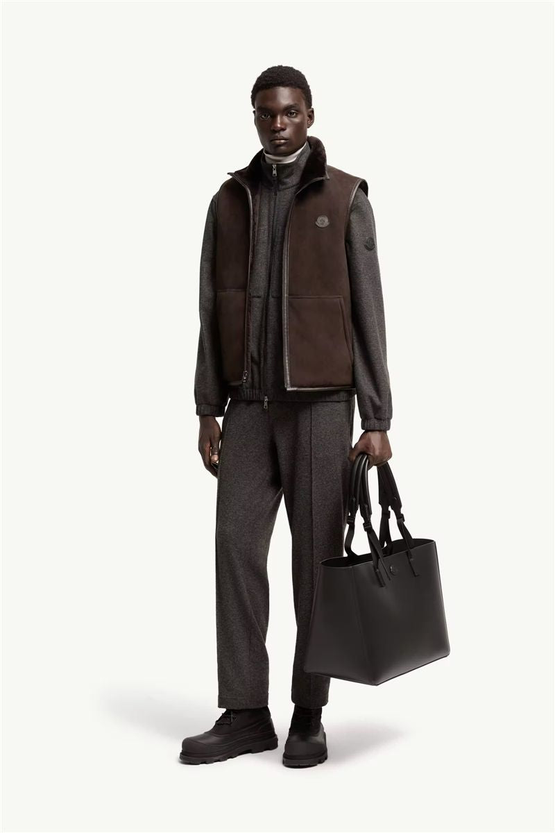 Leather logo flannel trousers-MONCLER-Verso