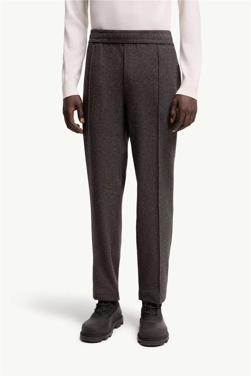 Leather logo flannel trousers-MONCLER-Verso