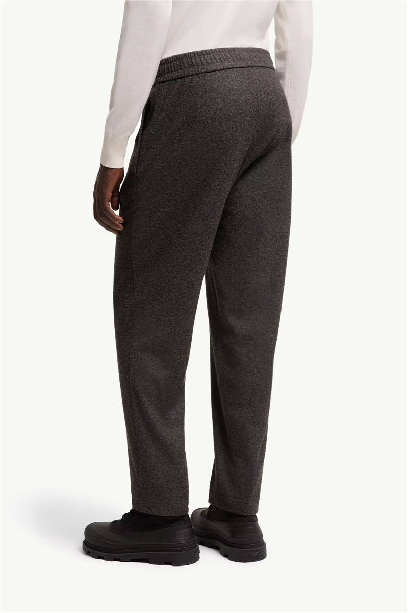 Leather logo flannel trousers-MONCLER-Verso