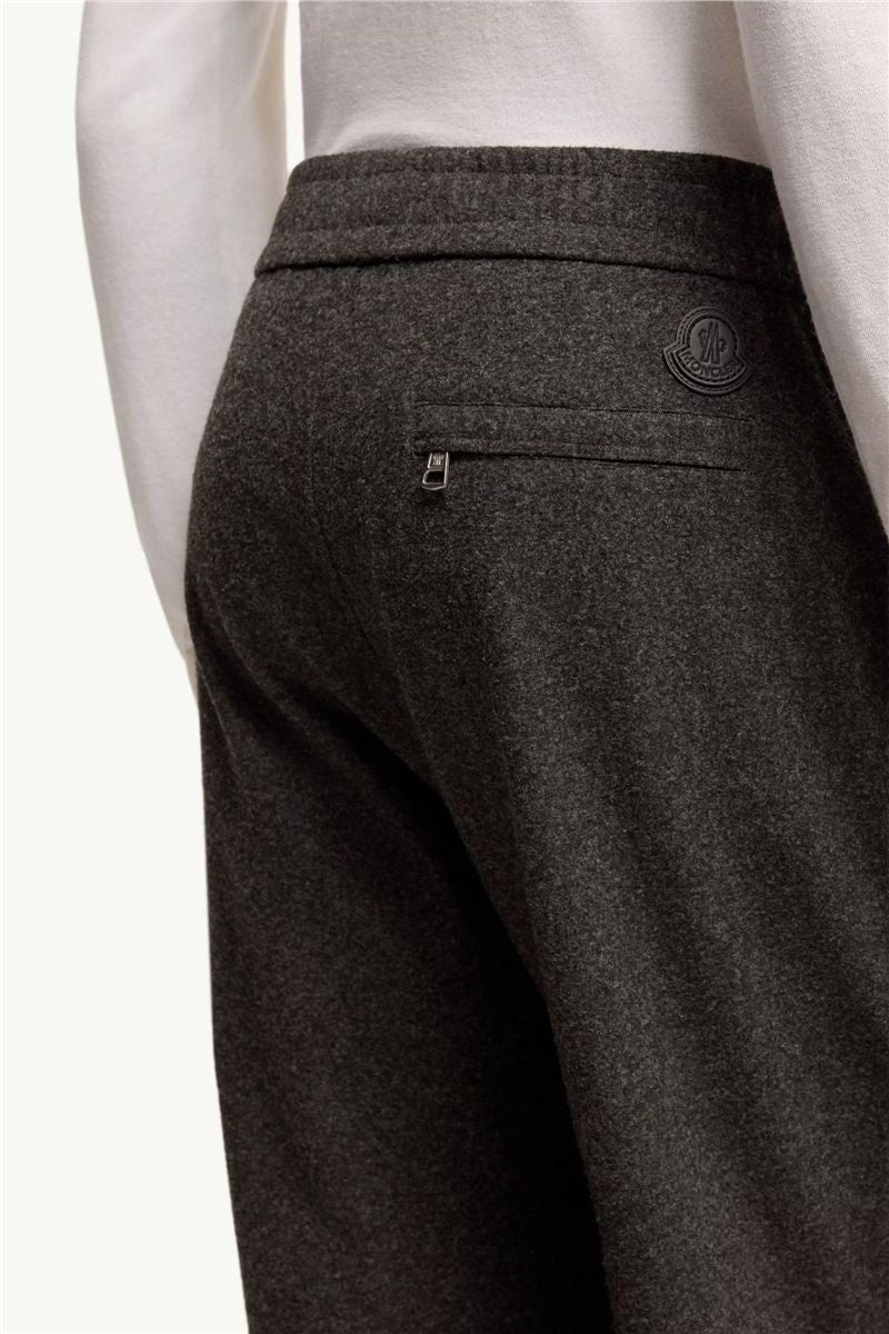 Leather logo flannel trousers-MONCLER-Verso