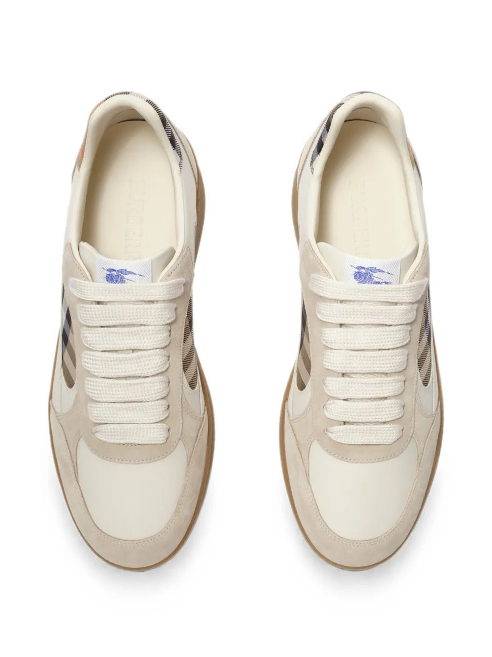 Leather, suede and check terrace sneakers-BURBERRY-Verso