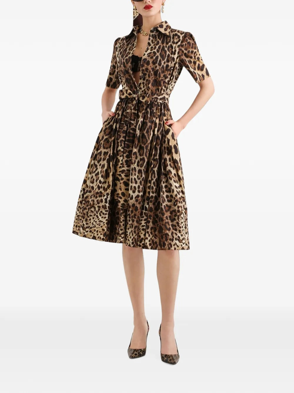 Leo-print poplin shirt dress-DOLCE&GABBANA-Verso