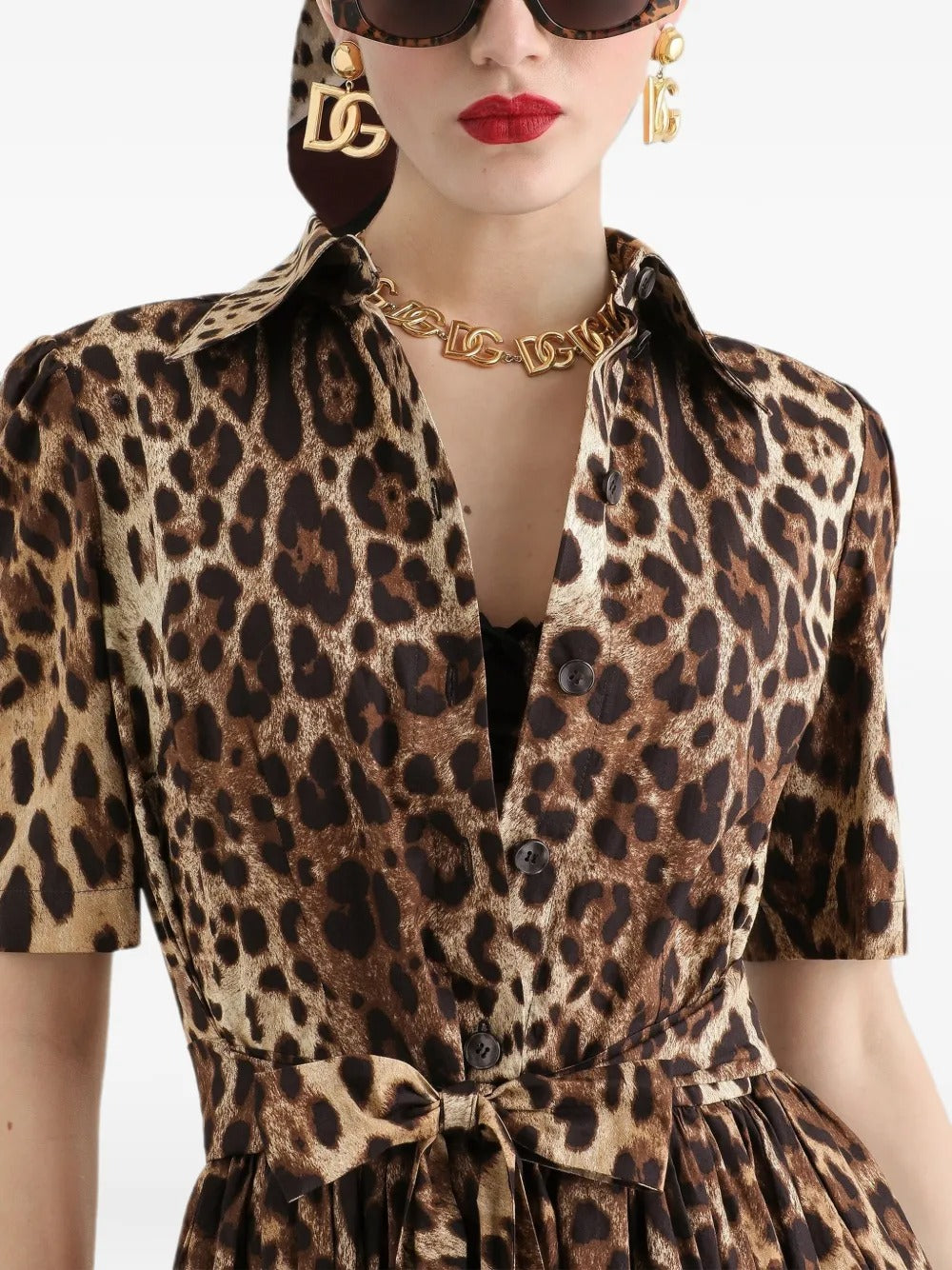 Leo-print poplin shirt dress-DOLCE&GABBANA-Verso