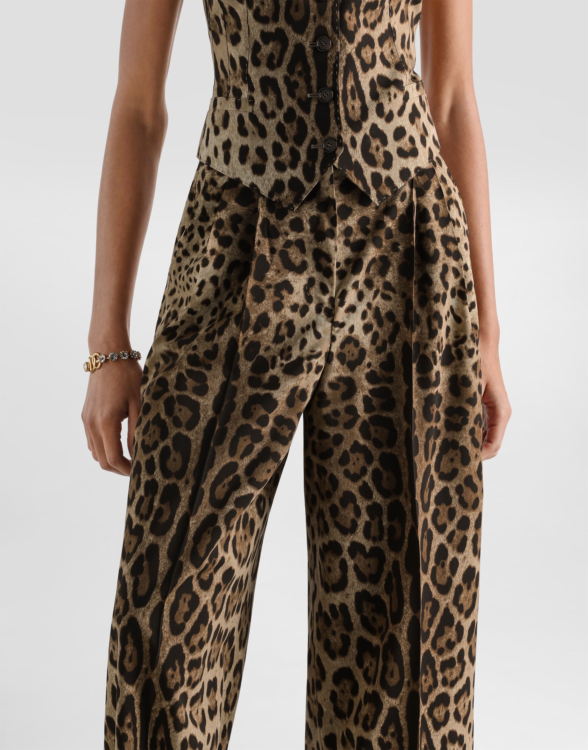 Leo-Print Wool Trousers