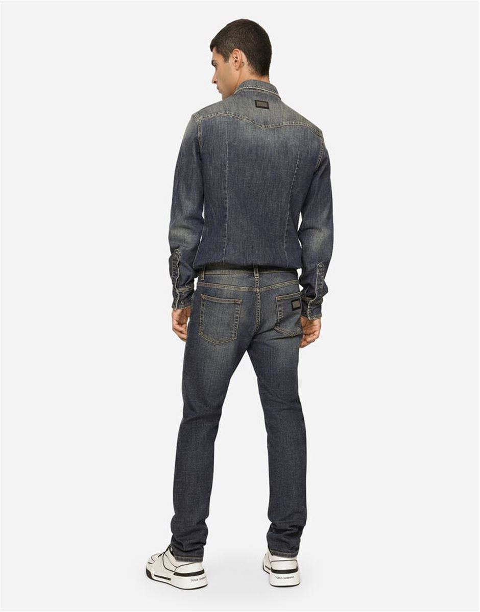 LIGHT BLUE WASH SLIM-FIT STRETCH JEANS - DOLCE & GABBANA - Verso