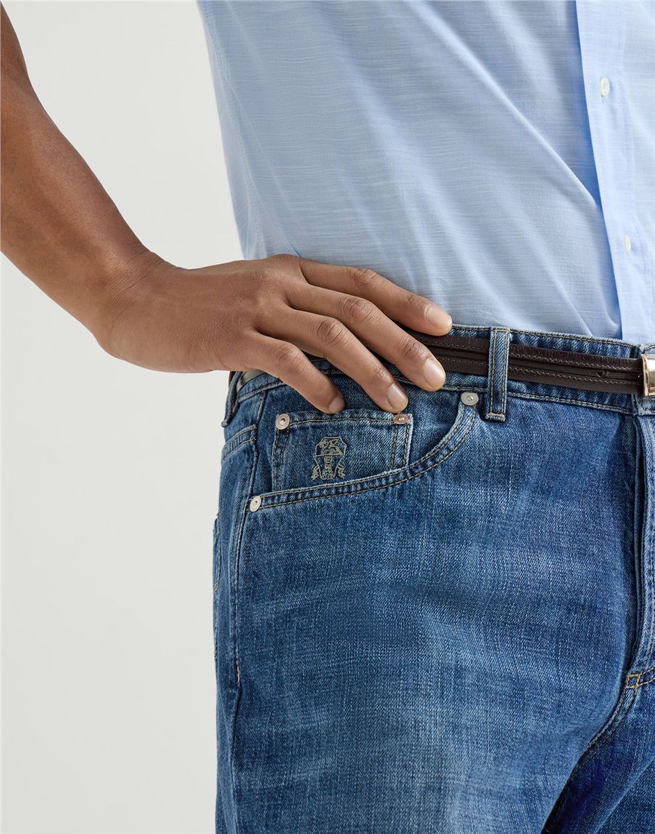 Lightweight denim traditional fit five-pocket trousers-BRUNELLO CUCINELLI-Verso