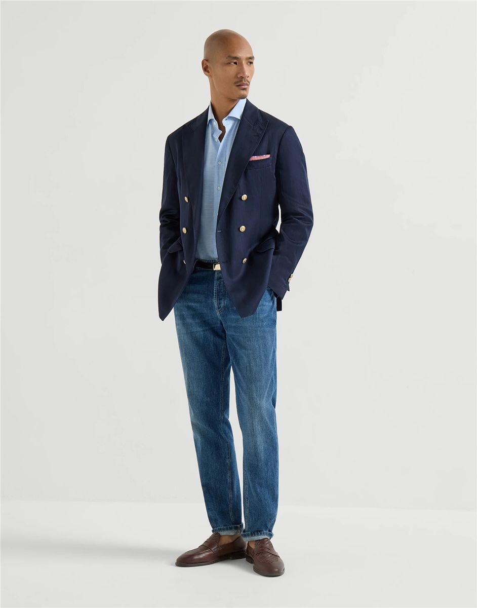 Lightweight denim traditional fit five-pocket trousers-BRUNELLO CUCINELLI-Verso