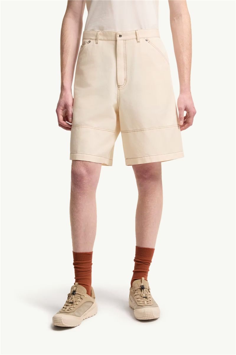 Linen & Cotton Gabardine Cargo Shorts-MONCLER-Verso