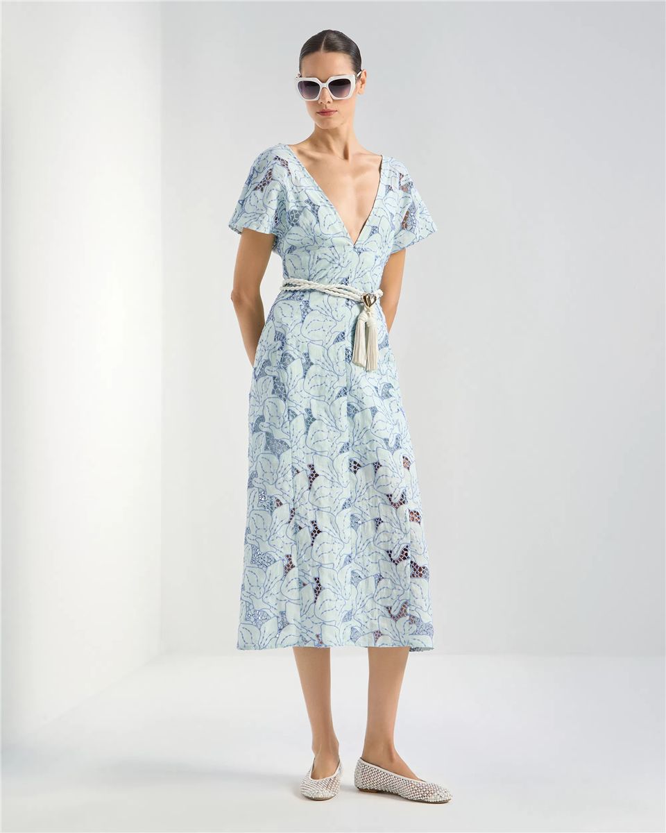 Linen dress with orchid embroidery-GENNY-Verso