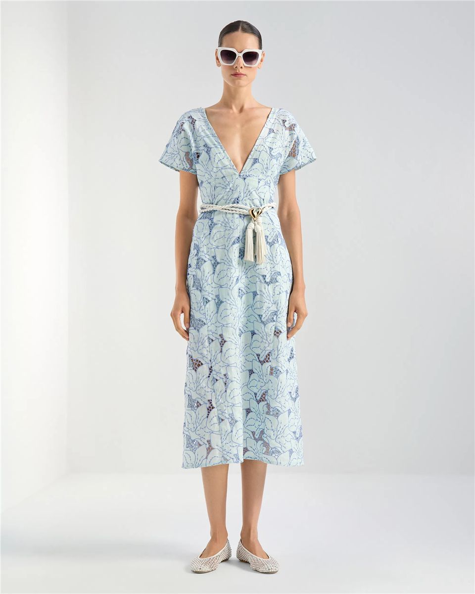 Linen dress with orchid embroidery-GENNY-Verso