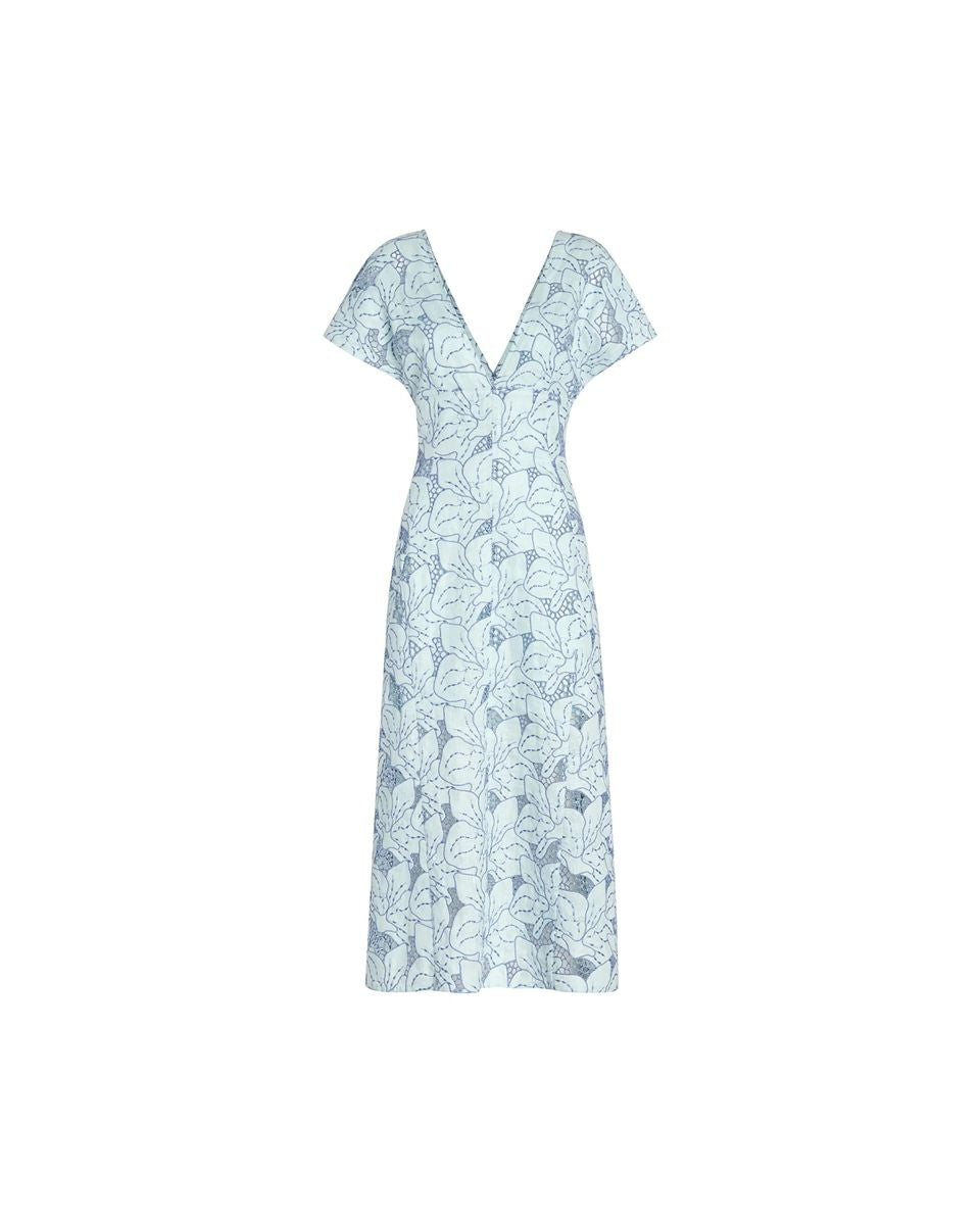 Linen dress with orchid embroidery-GENNY-Verso