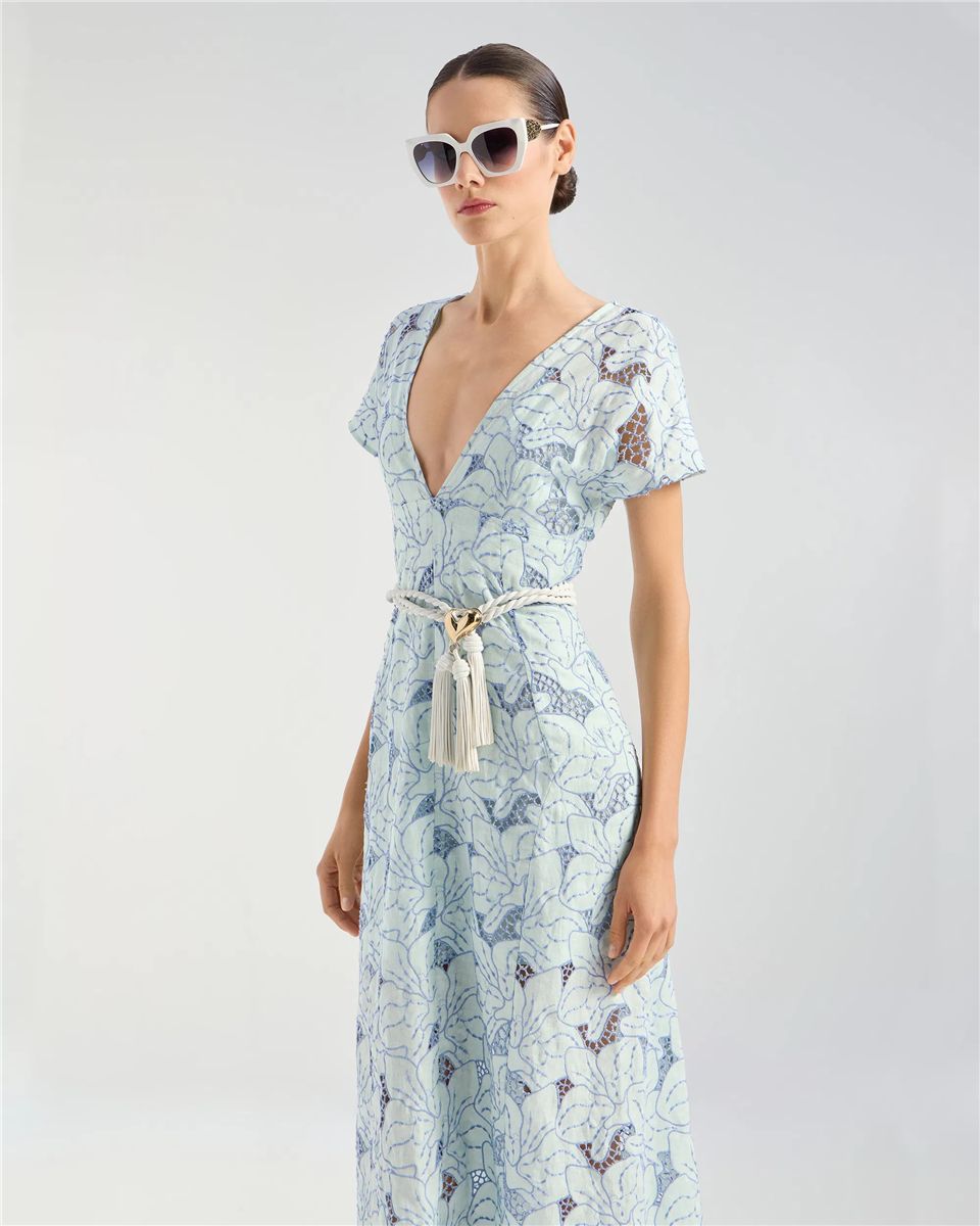Linen dress with orchid embroidery-GENNY-Verso
