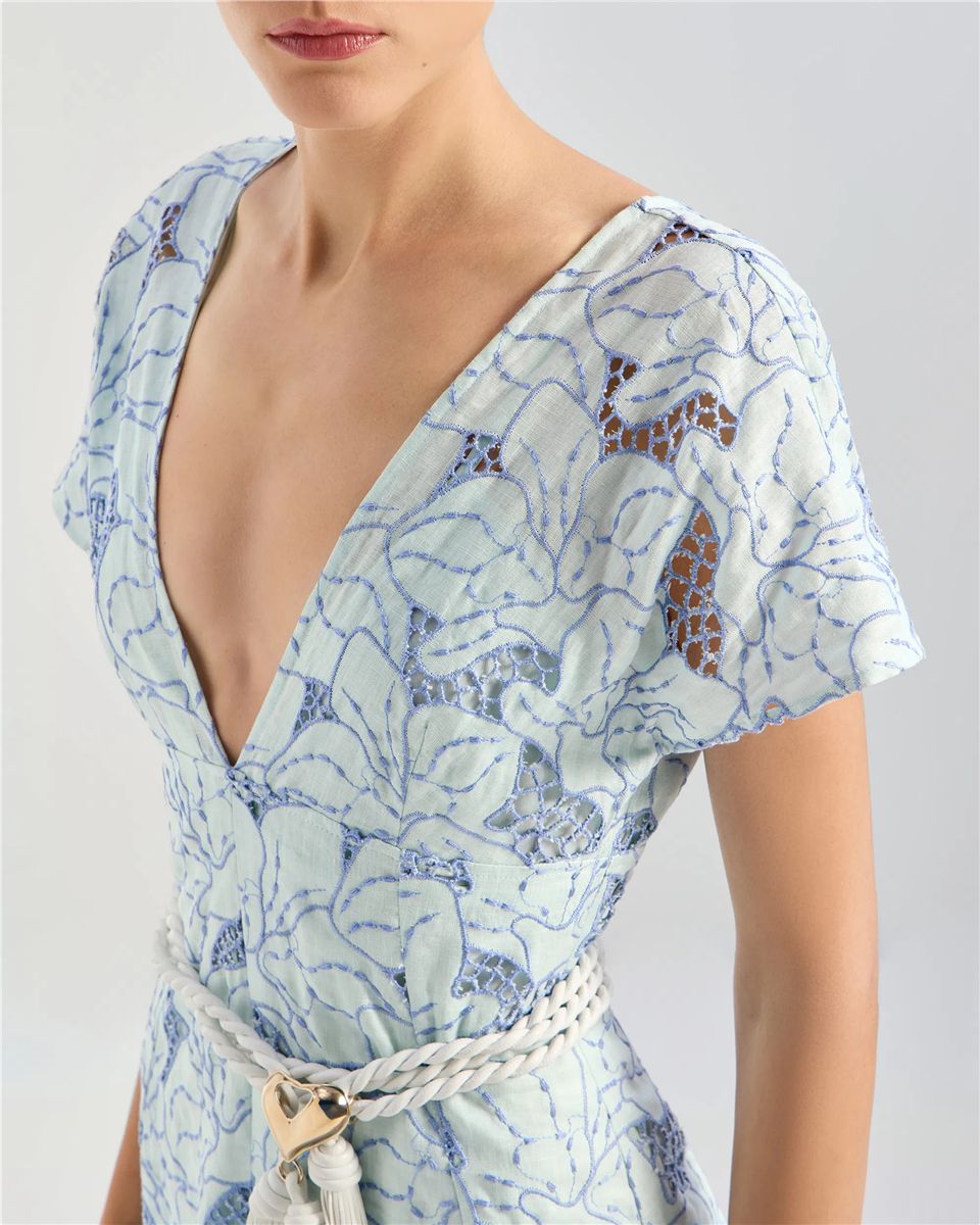 Linen dress with orchid embroidery-GENNY-Verso