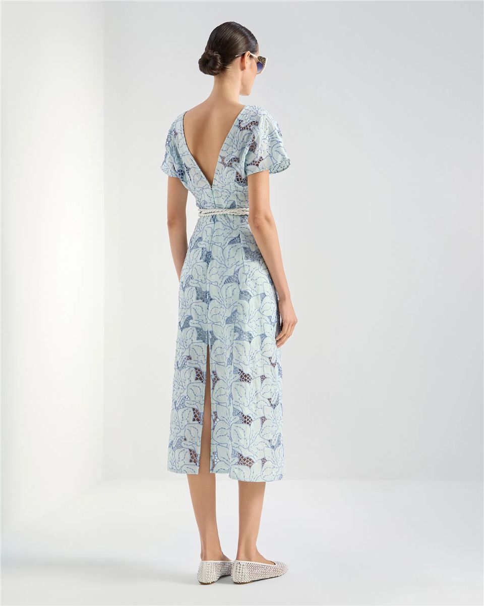 Linen dress with orchid embroidery-GENNY-Verso