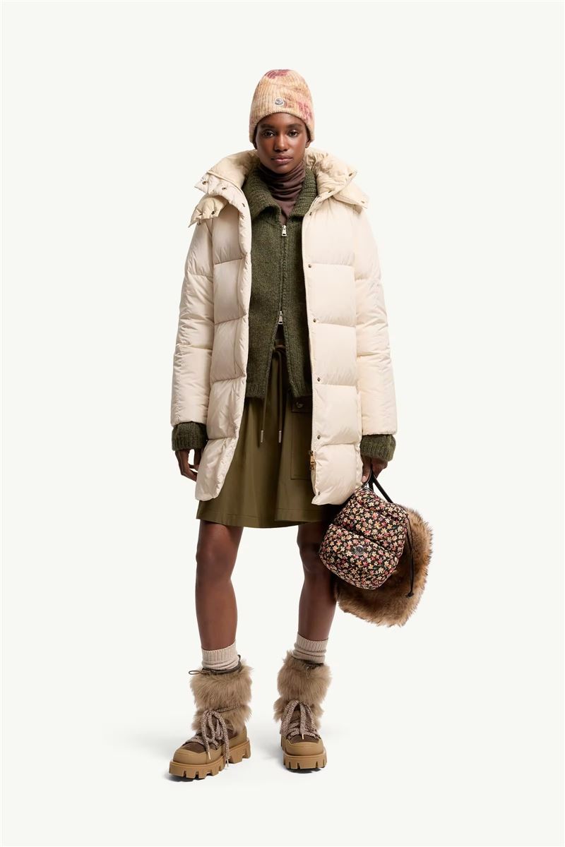 Litte square-quilted hooded long down jacket-MONCLER-Verso