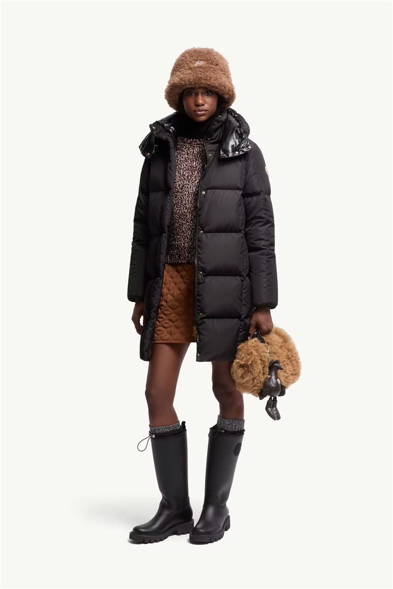 Litte square-quilted hooded long down jacket-MONCLER-Verso