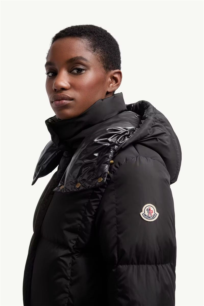 Litte square-quilted hooded long down jacket-MONCLER-Verso