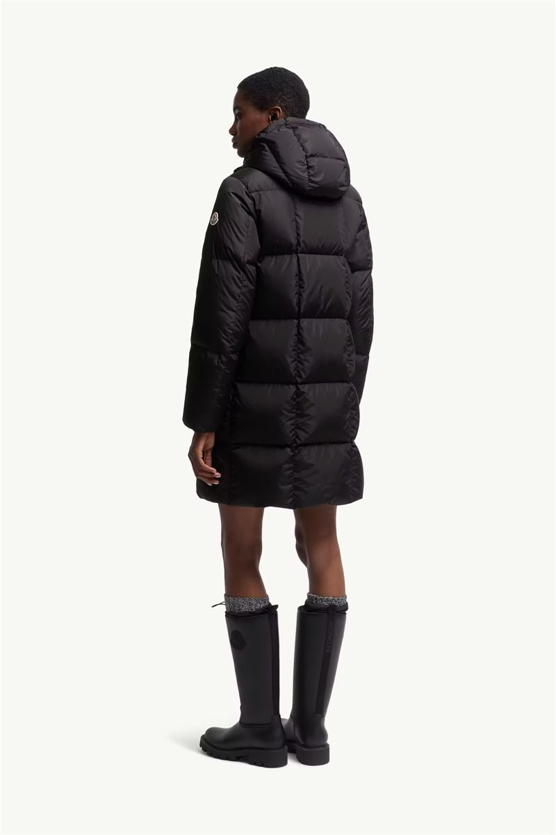 Litte square-quilted hooded long down jacket-MONCLER-Verso