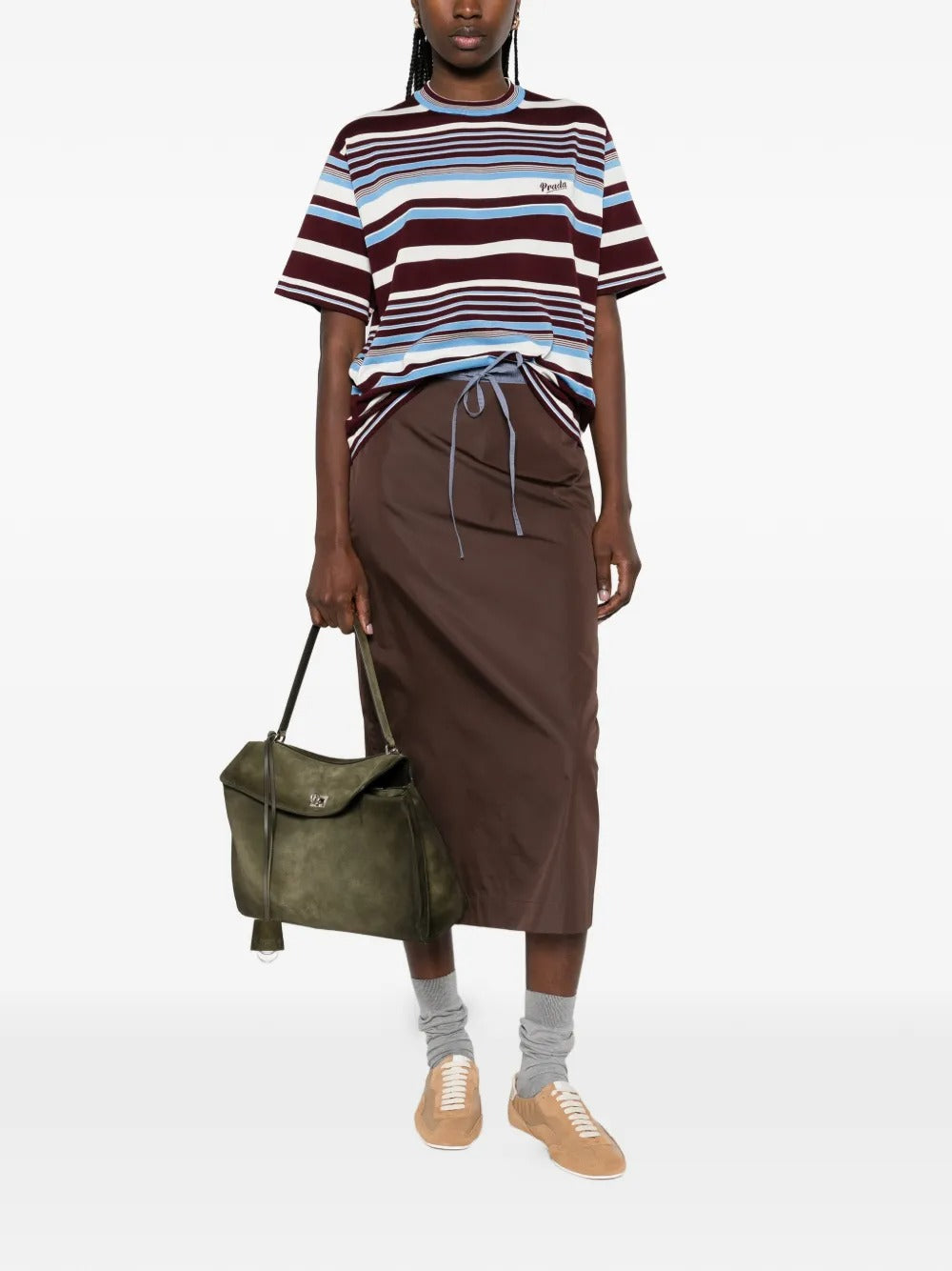 Logo-detail Striped T-shirt-PRADA-Verso