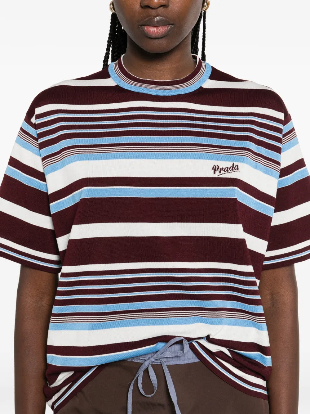 Logo-detail Striped T-shirt-PRADA-Verso