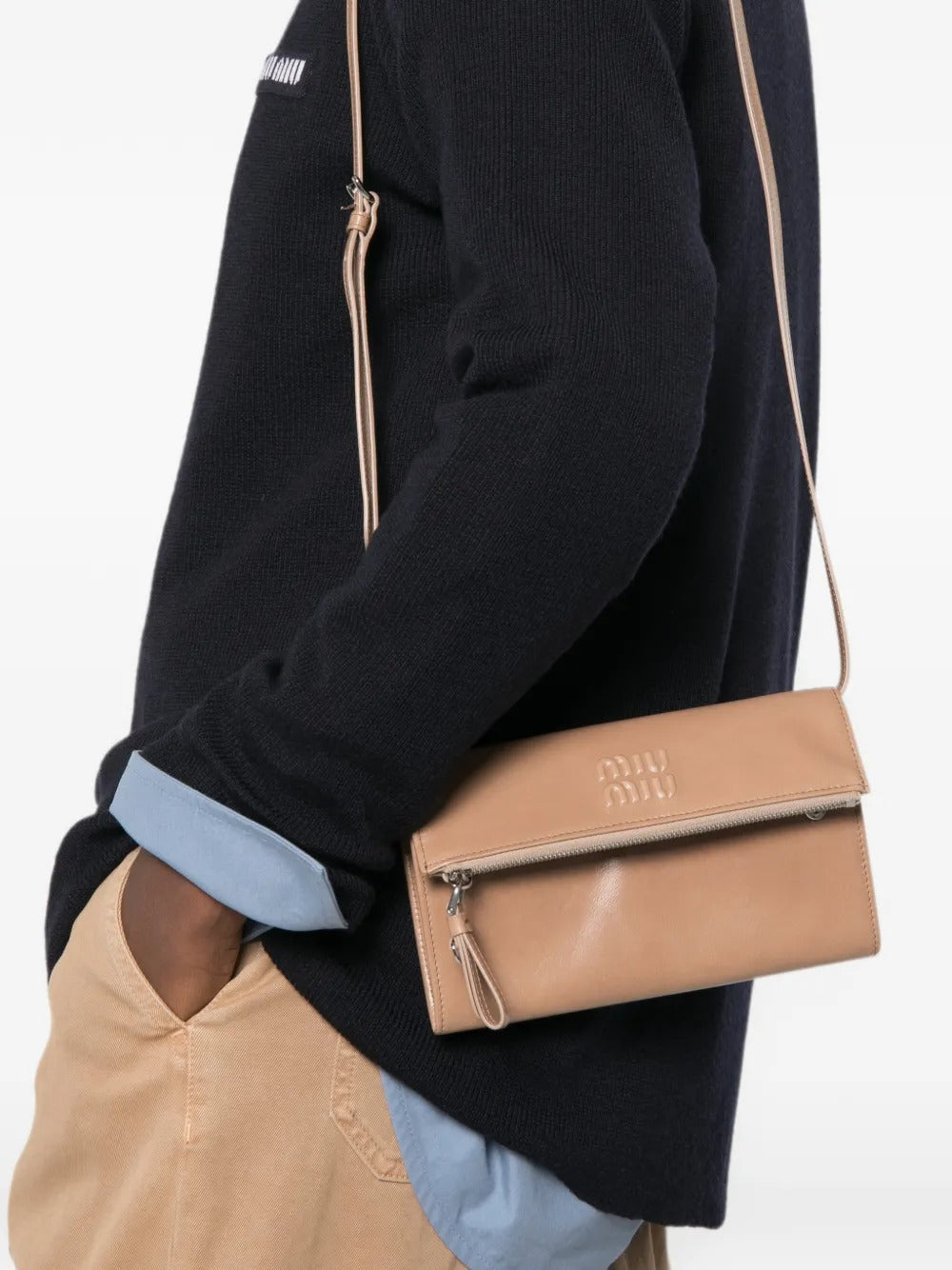 Logo-embossed leather cross body bag-MIU MIU-Verso