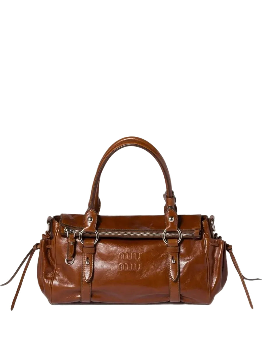 Logo-embossed leather tote bag-MIU MIU-309786-TU-Verso