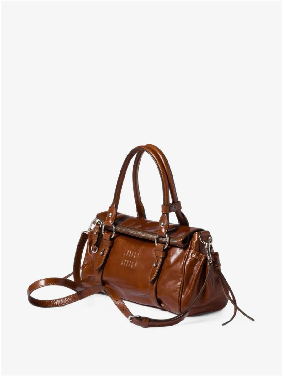 Logo-embossed leather tote bag-MIU MIU-Verso