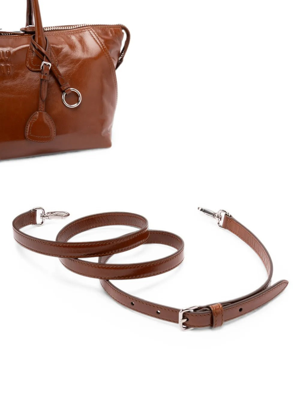 Logo-embossed leather tote bag-MIU MIU-Verso