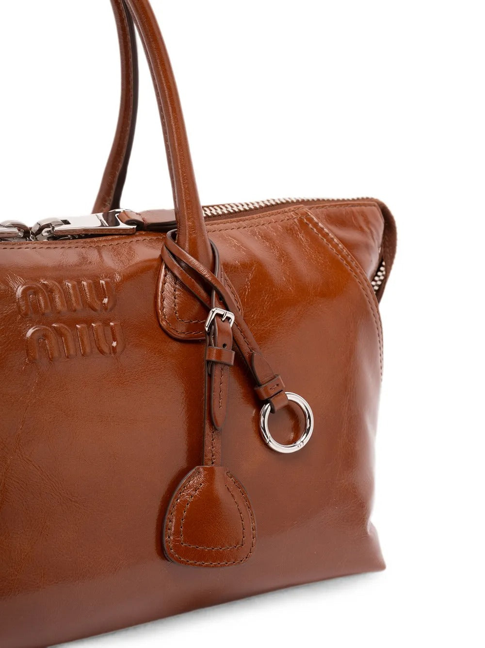 Logo-embossed leather tote bag-MIU MIU-Verso