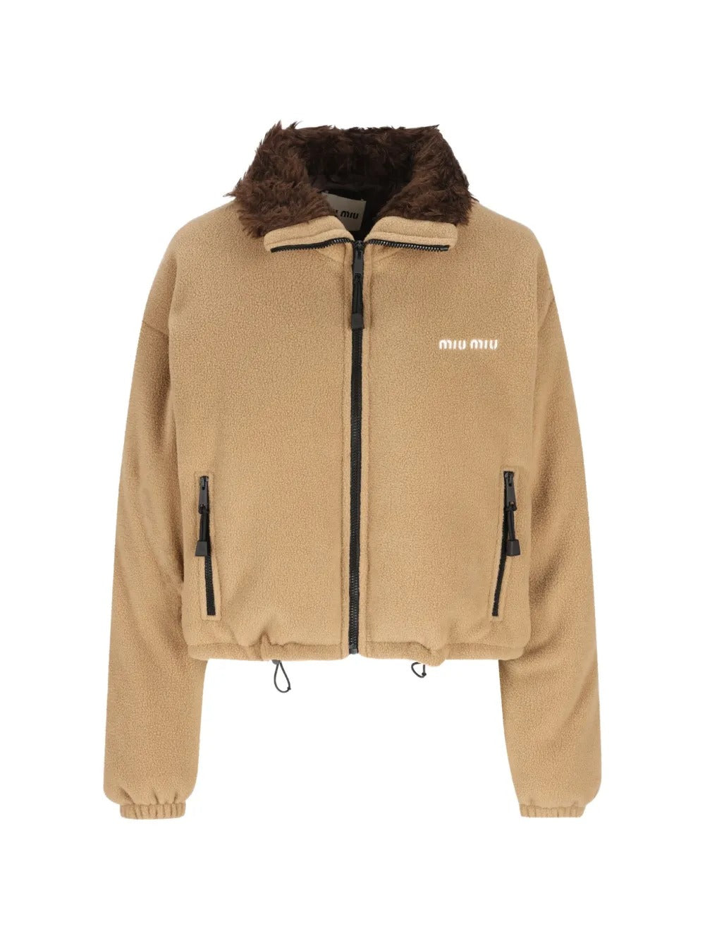 Logo-embroidered fleece jacket-MIU MIU-Verso