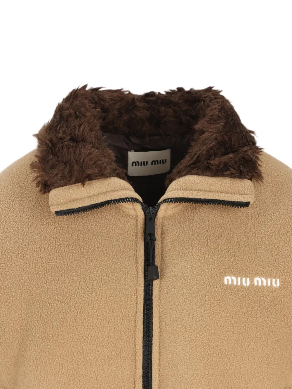 Logo-embroidered fleece jacket-MIU MIU-Verso