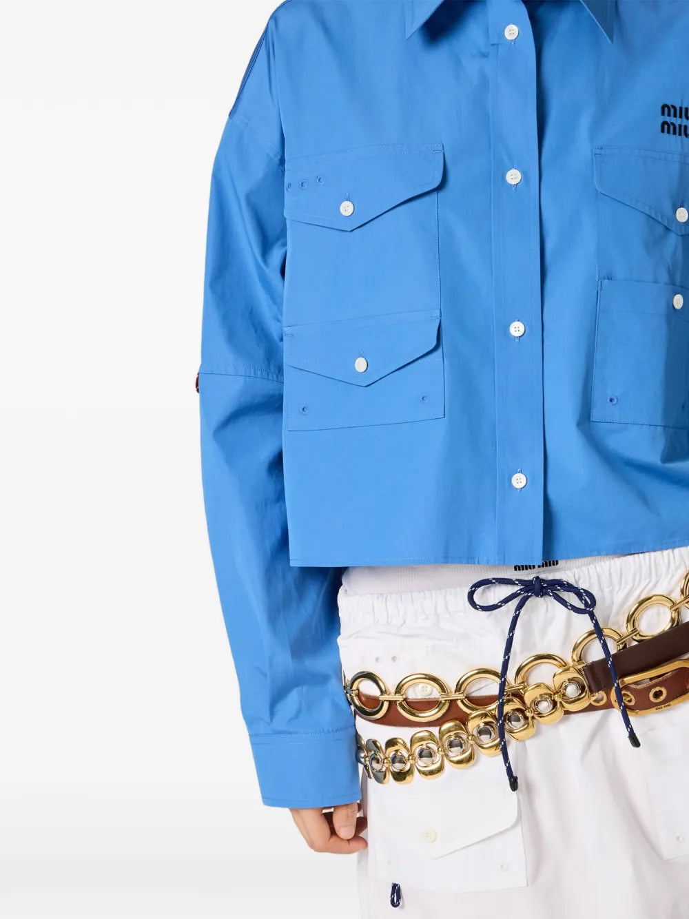 Logo-embroidered front-pockets shirt-MIU MIU-Verso