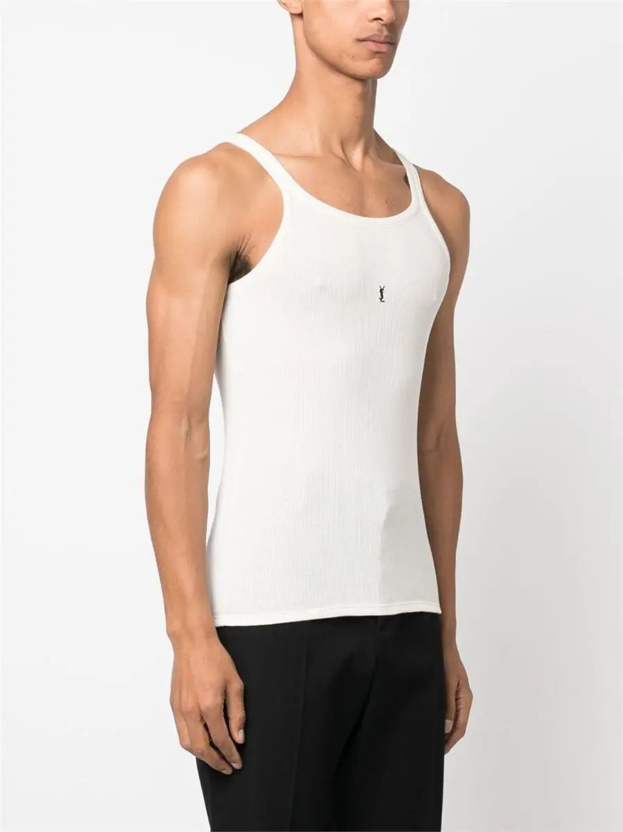 LOGO-EMBROIDERED RIBBED TANK TOP SAINT LAURENT