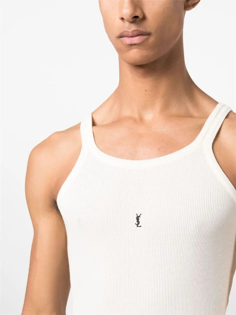 LOGO-EMBROIDERED RIBBED TANK TOP SAINT LAURENT