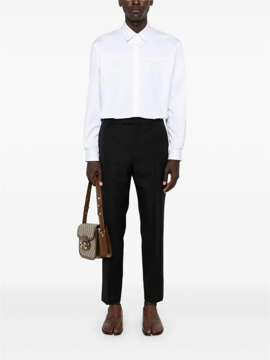 LOGO-EMBROIDERED TWILL TAILORED TROUSERS GUCCI