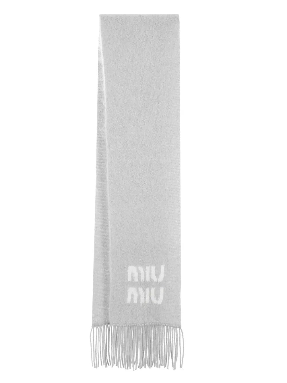 Logo-jacquard fringed scarf-MIU MIU-Verso